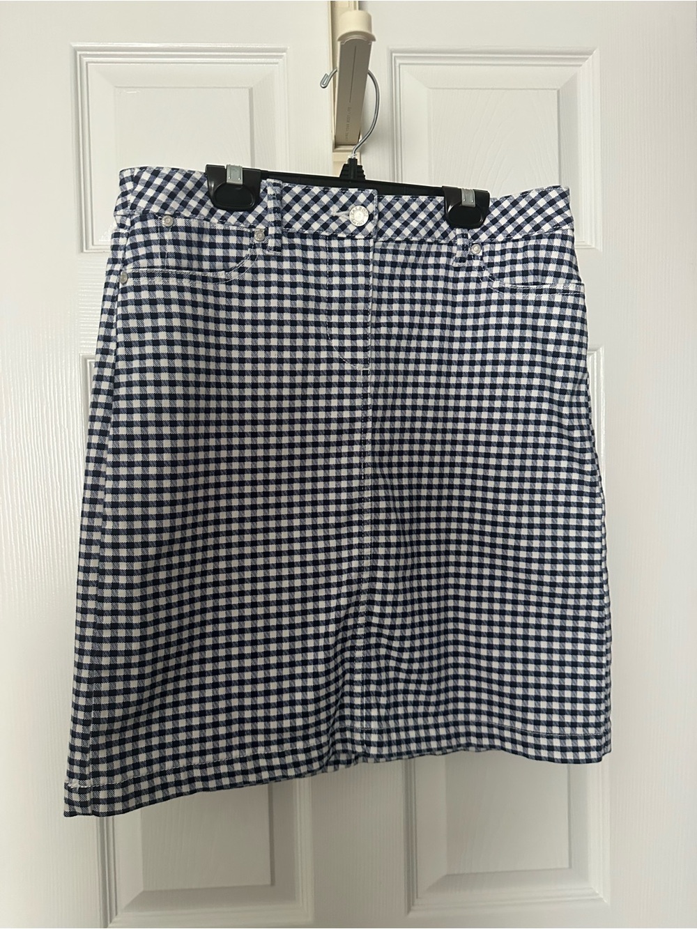 Talbots Navy and White Gingham Cotton Blend Skirt